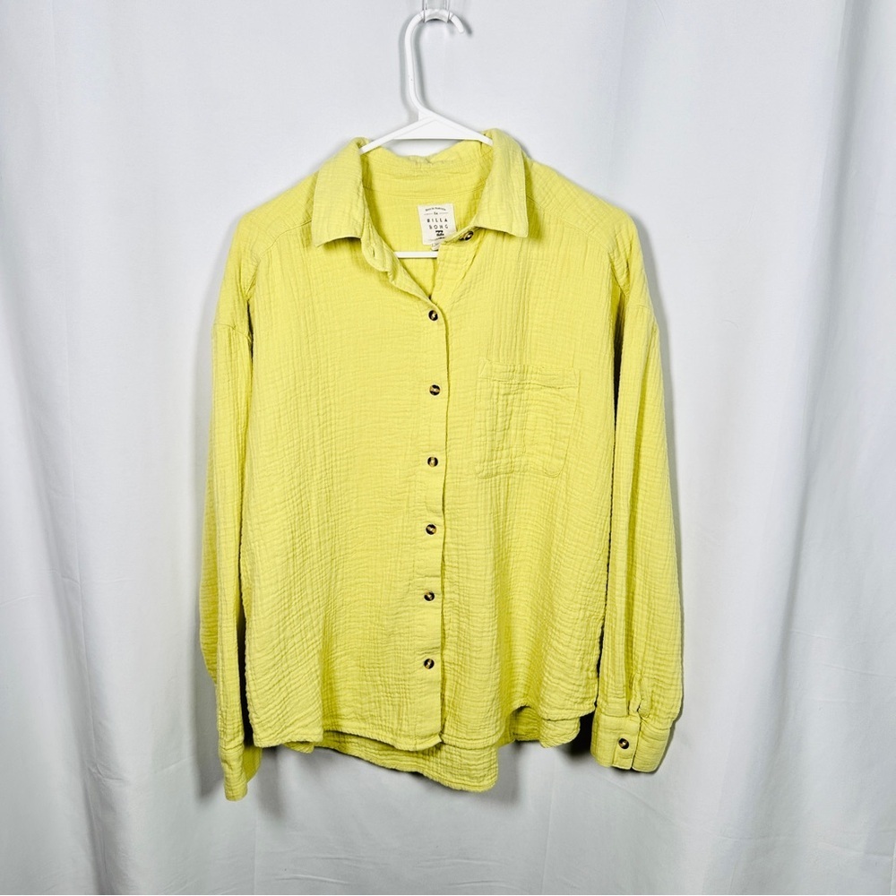 Billabong Right On Cotton Gauze Button Up Shirt Oversized Beachcore Yellow M - Picture 2 of 7